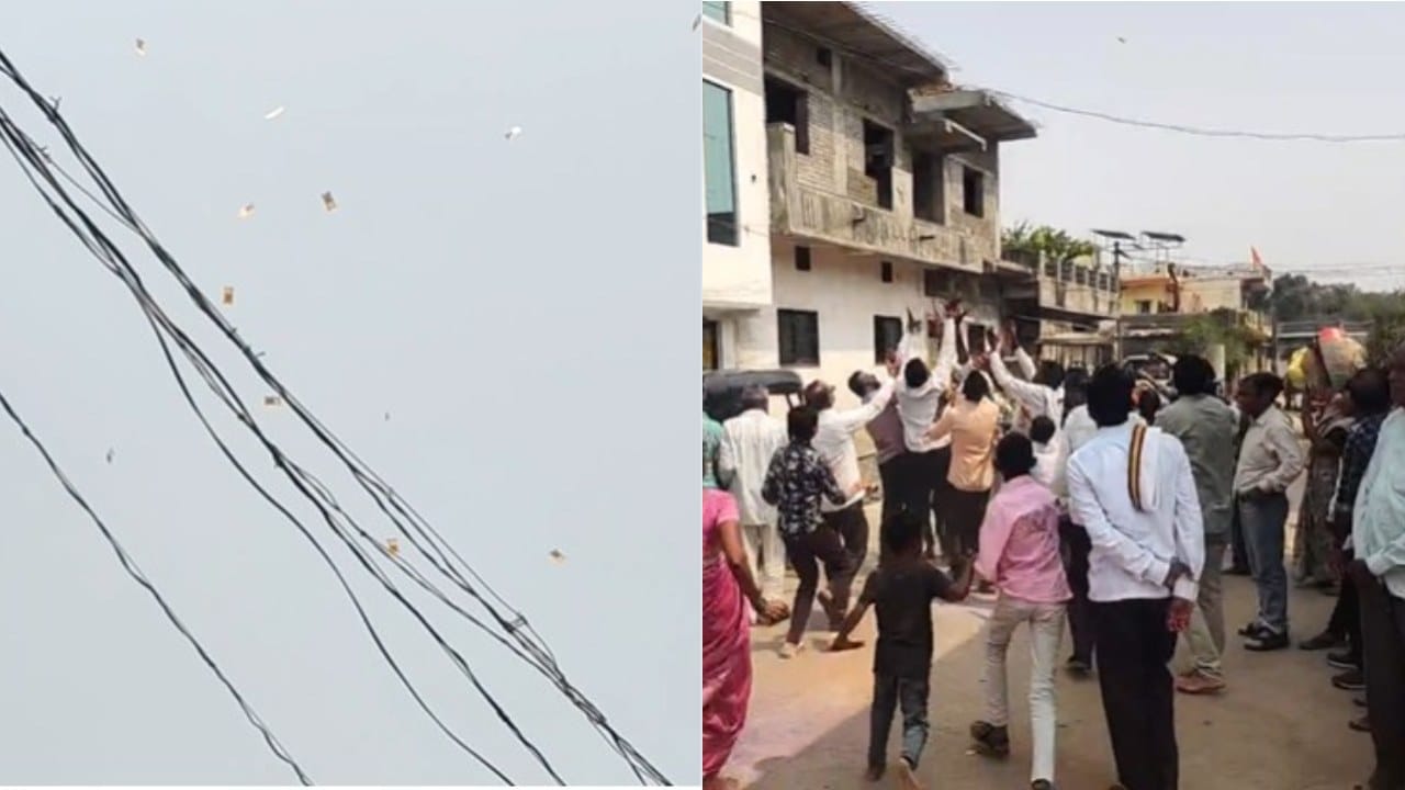 हनुमानाच्या मंदिराच्या कळसावरुन नोटांची बरसात, नोटांना पकडण्यासाठी भाविकांची झुंबड