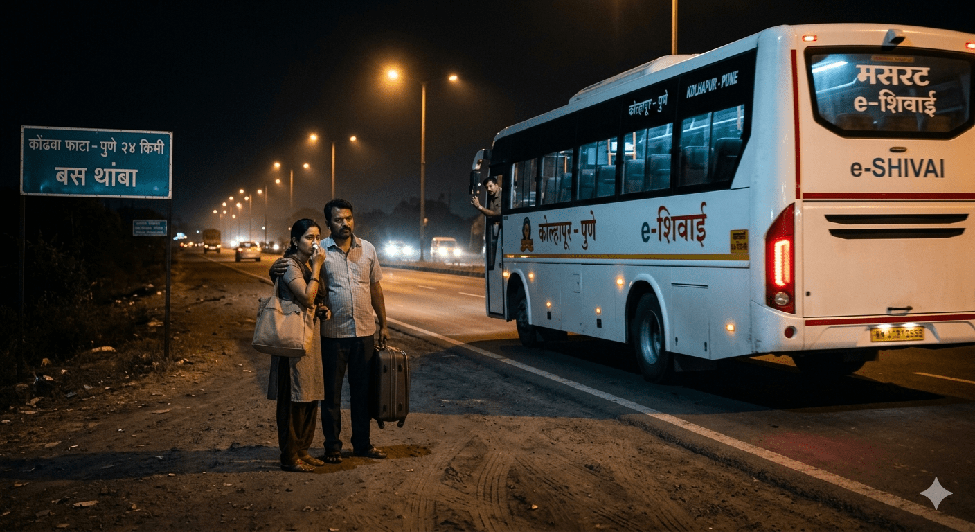 Pune News: Couple Forced Off Bus on Highway at Midnight; Arrogance of Kolhapur-Pune E-Shivai Driver Sparks Outrage