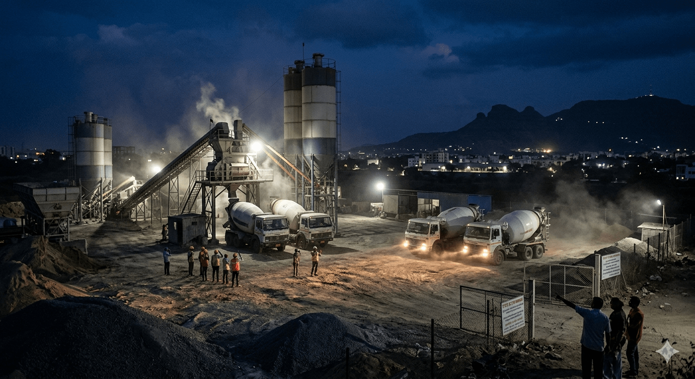 Pune RMC Plants Violate Closure: Operational at Night Despite Association's Call; PMC Warns of Strict Action