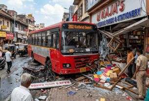 Horror in Pune: Out-of-Control PMPML Bus Rams into Wedding Card Shop at Appa Balwant Chowk After Brake Failure