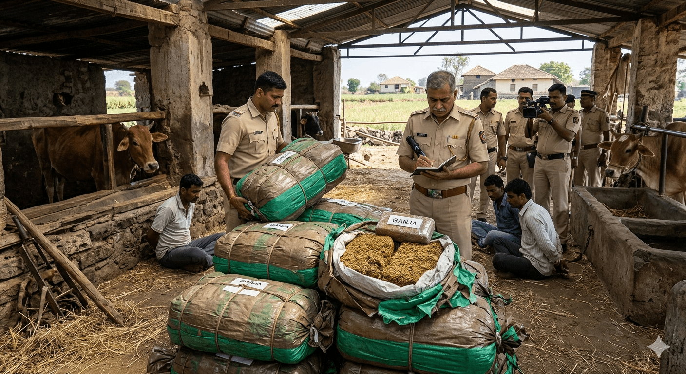 74kg Ganja Worth Rs37 Lakh Seized; Stash Found Hidden in Cattle Shed at Daund