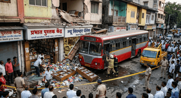 Pune PMPML Bus Crash: Speeding Bus Rams into Shops at Appa Balwant Chowk