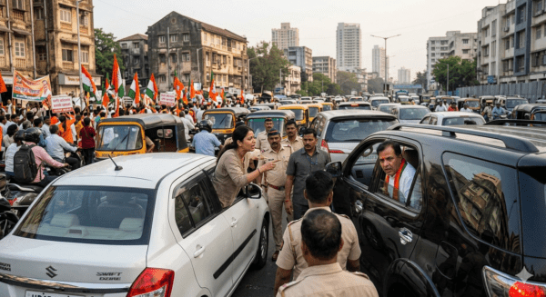 Worli Traffic Chaos: Woman Confronts Minister Girish Mahajan Over BJP Rally; FIR Filed Against Her