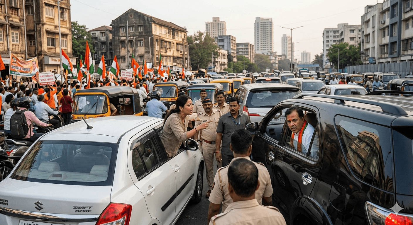 Worli Traffic Chaos: Woman Confronts Minister Girish Mahajan Over BJP Rally