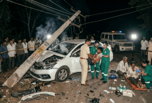 Nagpur: High-Speed Car Rams into Electric Pole on Kalmeshwar-Mohpa Road; Four Injured, Power Supply Disrupted