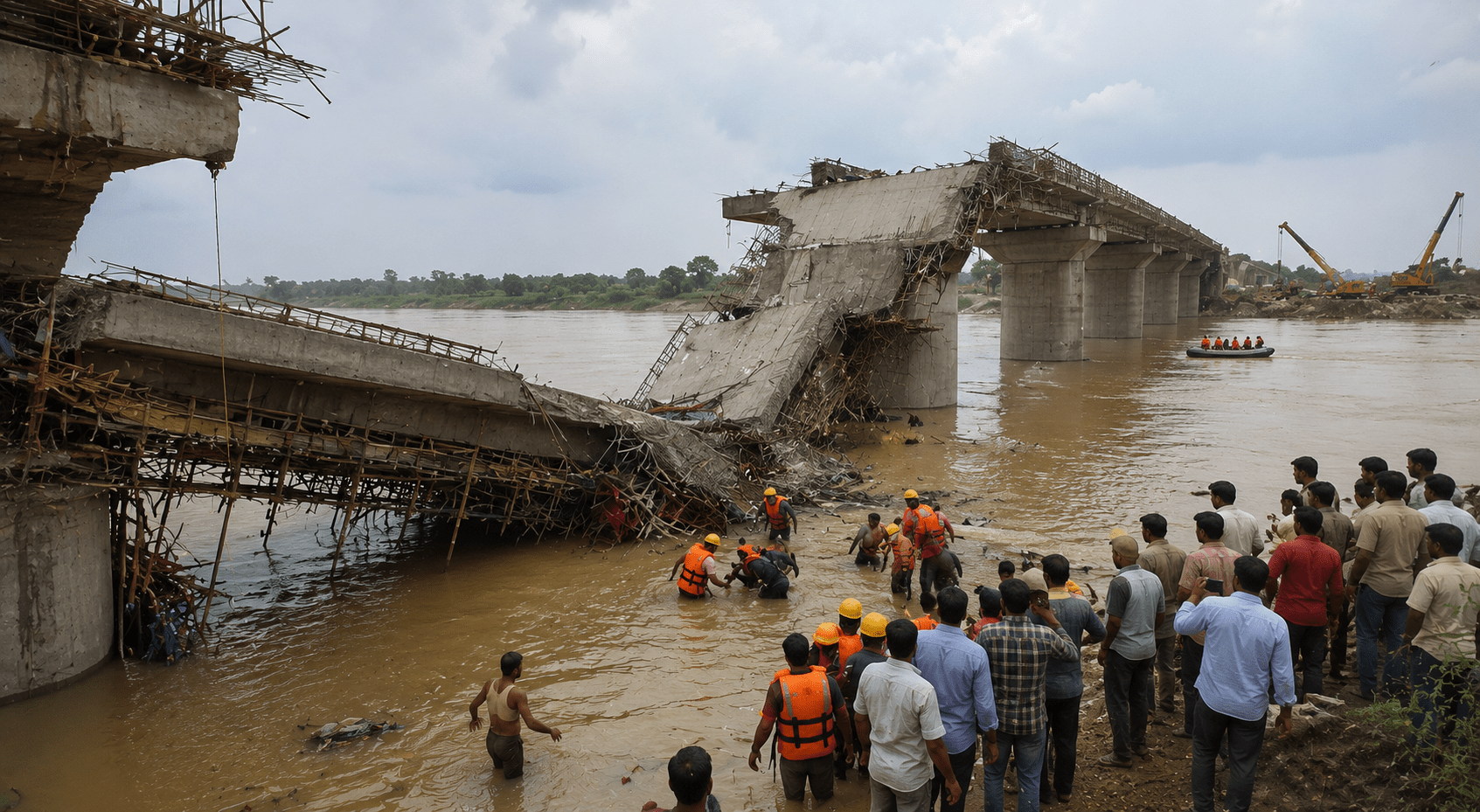 6 Laborers Killed as Under-Construction Bridge Over Betwa River Collapses During Storm!