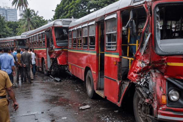 Chain Collision in Andheri! Four BEST Buses Crash Into Each Other, Conductor Injured