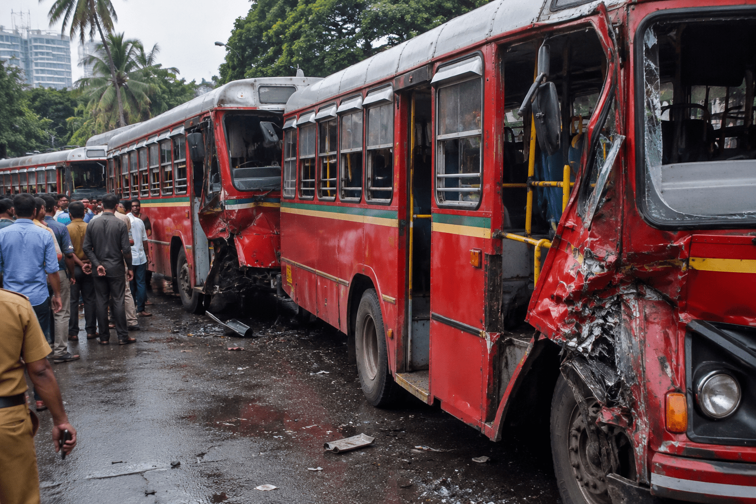 Chain Collision in Andheri! Four BEST Buses Crash Into Each Other, Conductor Injured