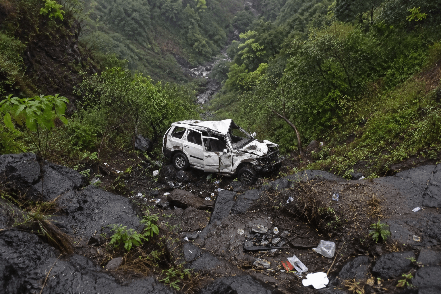 Scorpio Plunges 800 Feet into Deep Gorge Killing 8 Satara Youths After Beach Vacation!