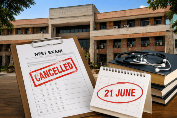 NEET 2026 Exam Cancelled Amid Paper Leak Scandal; Re-exam Scheduled for June 21.
