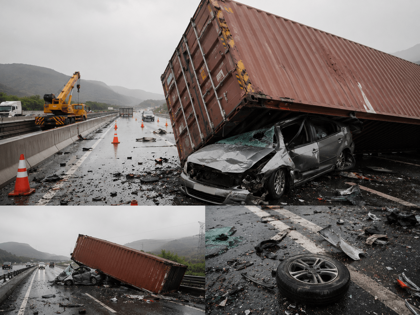 Out-of-Control Container Crushes Car on Pune-Mumbai Expressway; Two Dead on the Spot!