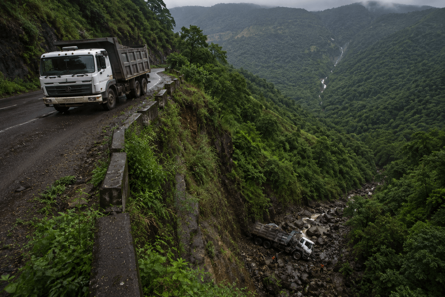 Dumper Parked Overnight, Driver’s Body Found in 1200-Foot Deep Valley!