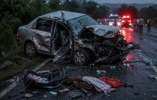 Heartbreaking Tragedy: Three members of a family, including a 9-month-old baby, killed in a road accident in Karnataka.