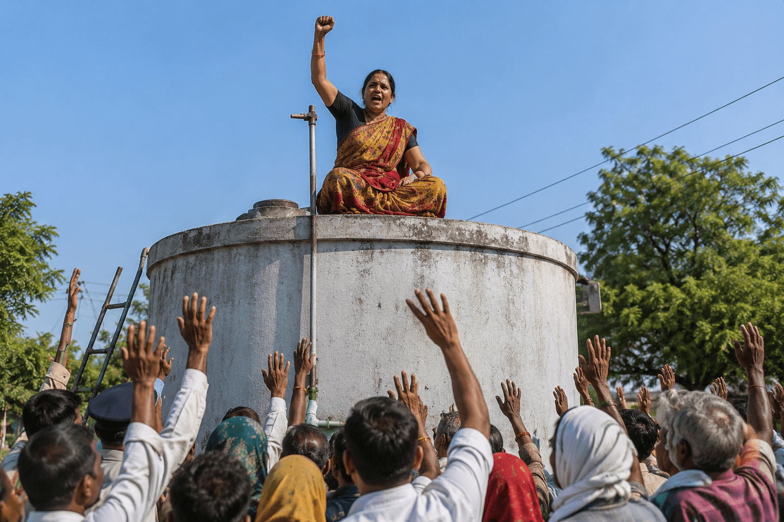 Land Dispute Protest: Farmer woman climbs water tank in Paithan demanding cancellation of illegal land mutation