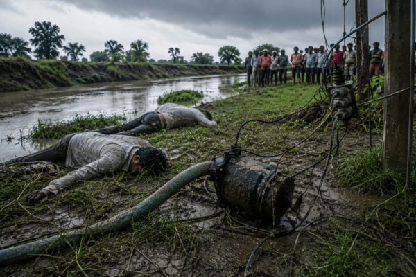Tragic death in Dharashiv: Two farmers electrocuted while removing water pump from river, local community in shock!