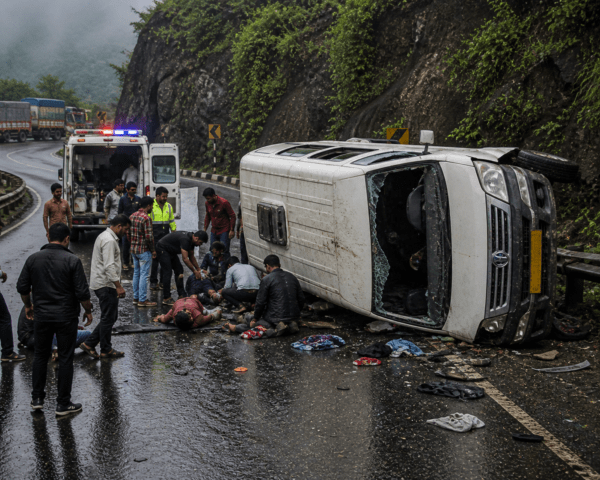 Mumbai-Goa Highway Horror: Tempo Traveller Overturns in Karnala Ghat; 10 Passengers Seriously Injured