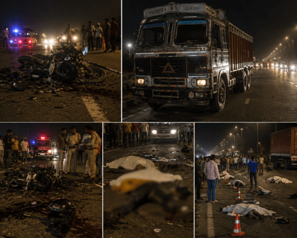 Horrific Accident in Bharatpur: Truck Crushes Three Friends Heading to a Wedding; Two Killed Instantly, Bodies Mangled on Highway