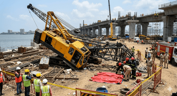 Tragedy at Infrastructure Site: Two Workers Killed as Massive Crane Collapses at Dahisar-Bhayander Link Road Project