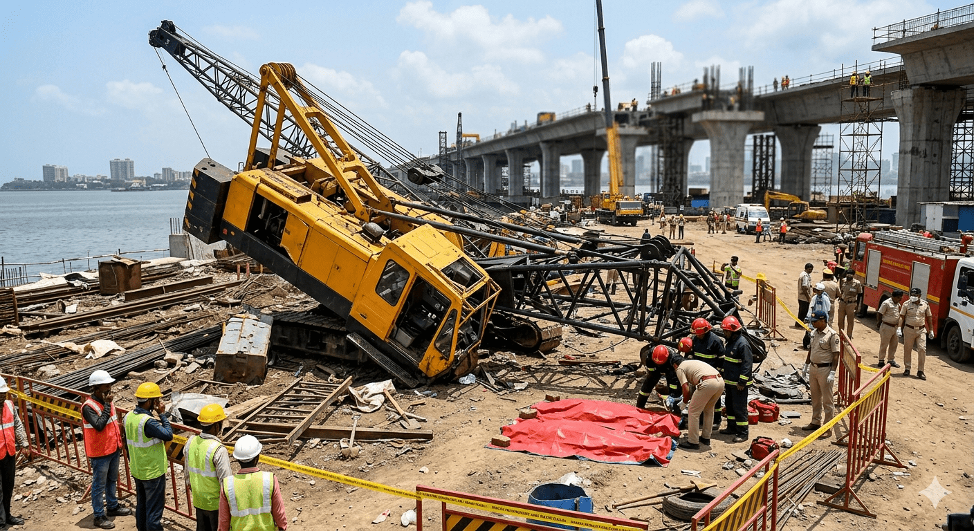 Two Workers Killed as Massive Crane Collapses at Dahisar-Bhayander Link Road Project