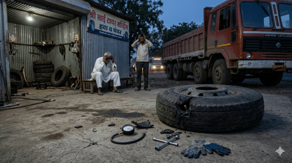 Truck Driver Killed Instantly After Tyre Explodes During Air Check in Nandurbar. 