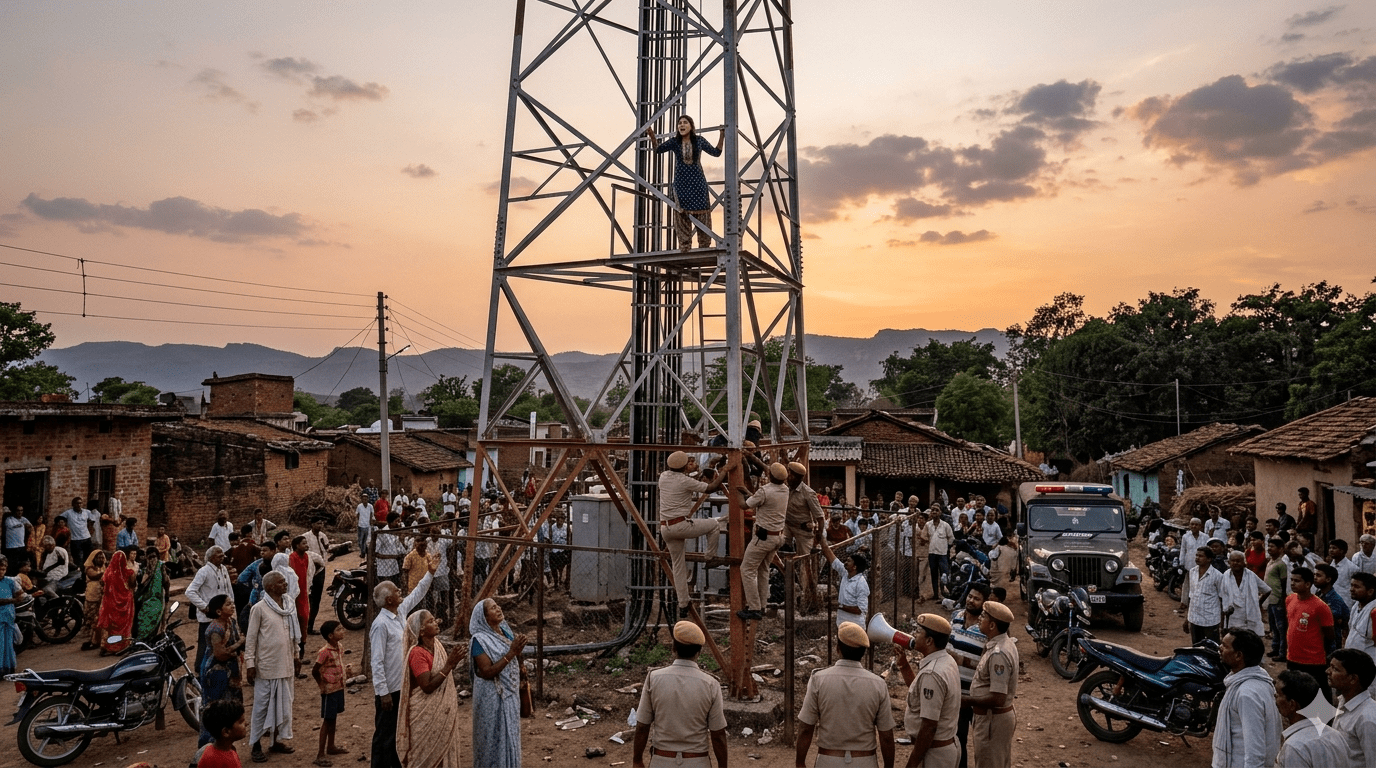 Girl Climbs Mobile Tower to Demand Marriage with Boyfriend!