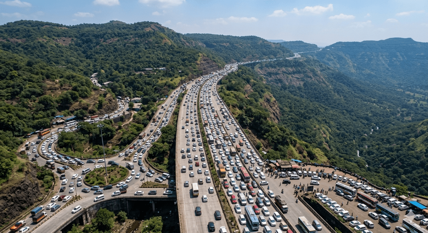 Mumbai-Pune Expressway Gridlock: Massive Traffic Jams as Weekend Travelers Swarm Lonavala