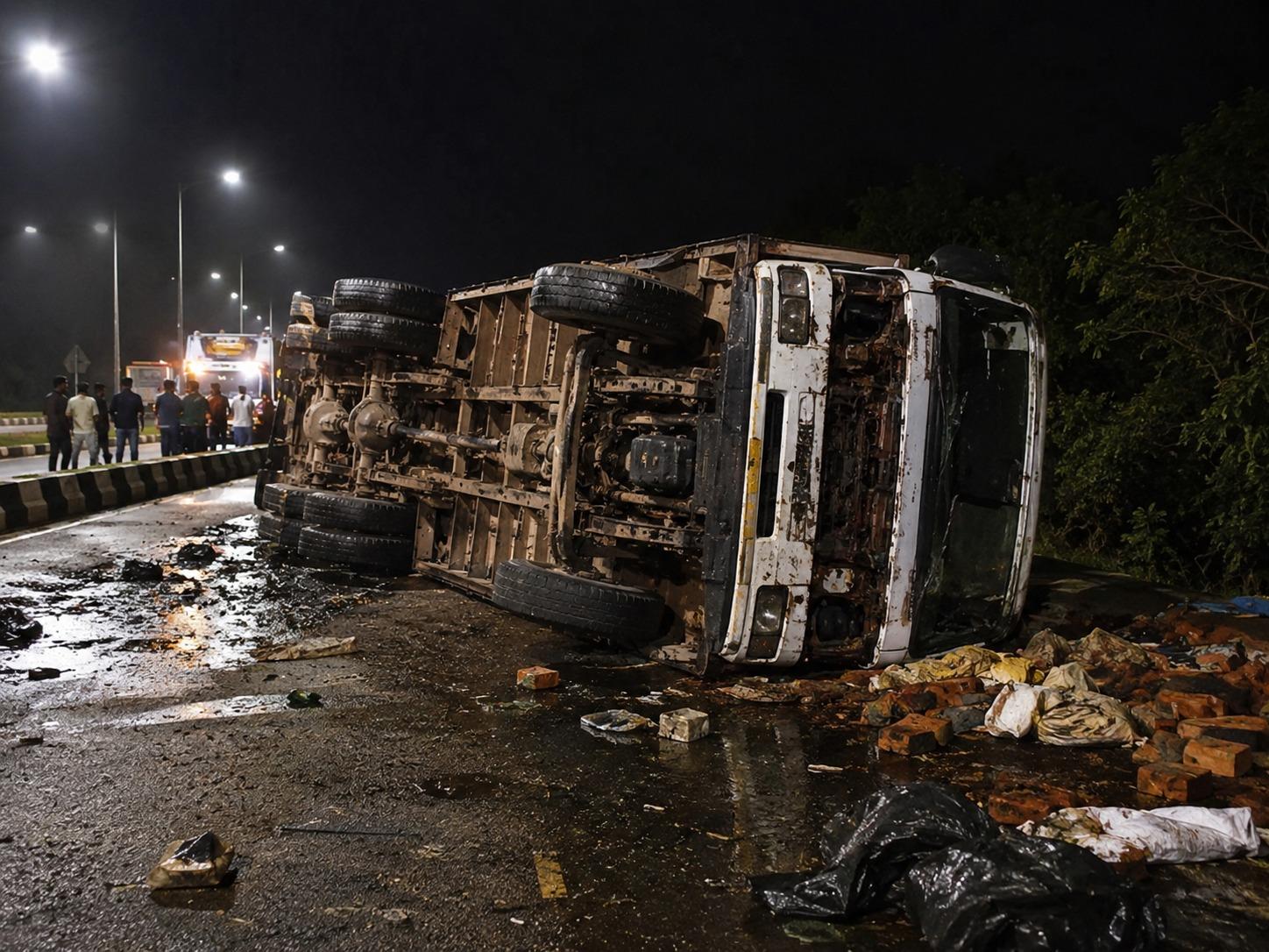 Brick-Loaded Eicher Truck Overturns, Three Innocent Laborers Killed!