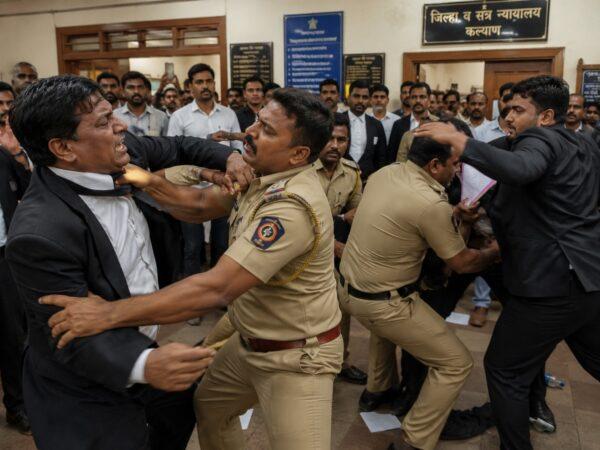 High Drama at Kalyan Court: Clash and Assault Between Lawyer and Drunk Police Officer Over Moving a Bike!
