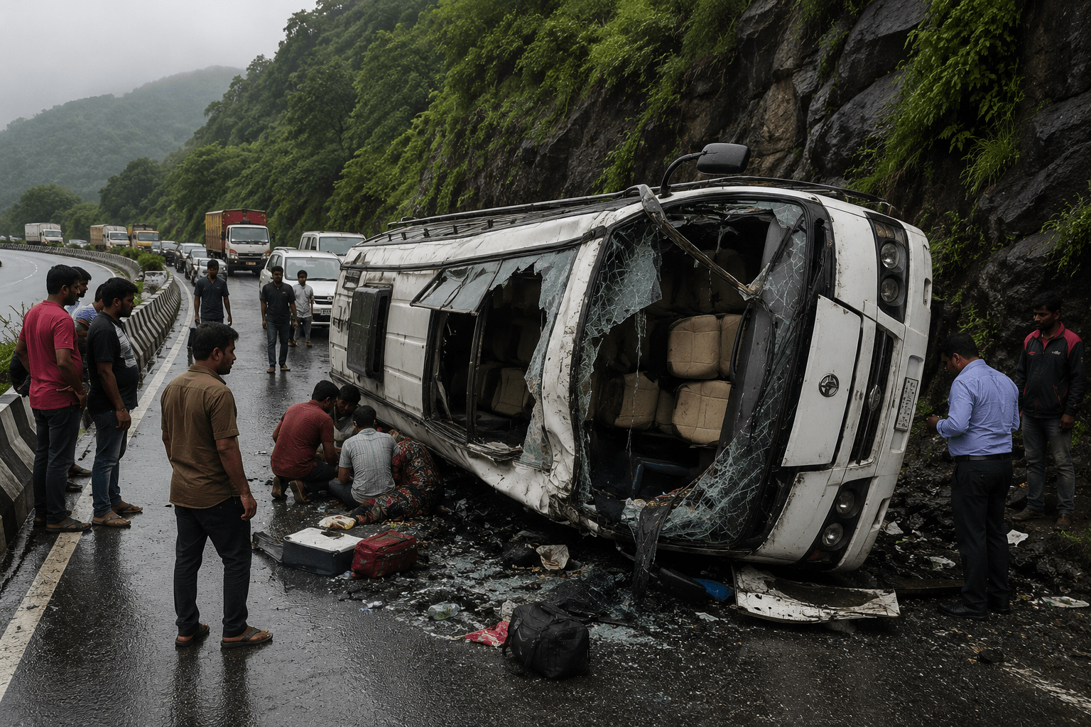 8 Injured as Minibus Crashes Near Khopoli!