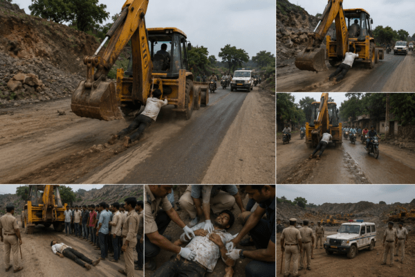 "Filmi" Terror in Nagpur: Naib Tehsildar Clings to Speeding JCB for 4km During Raid on Illegal Murum Mining!
