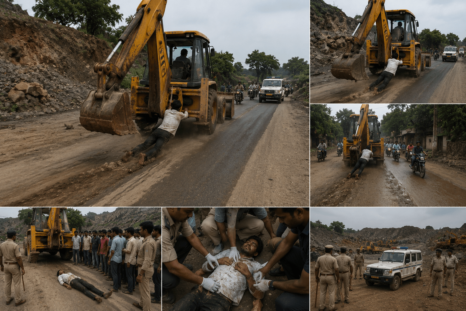 Naib Tehsildar Clings to Speeding JCB for 4km During Raid on Illegal Murum Mining!
