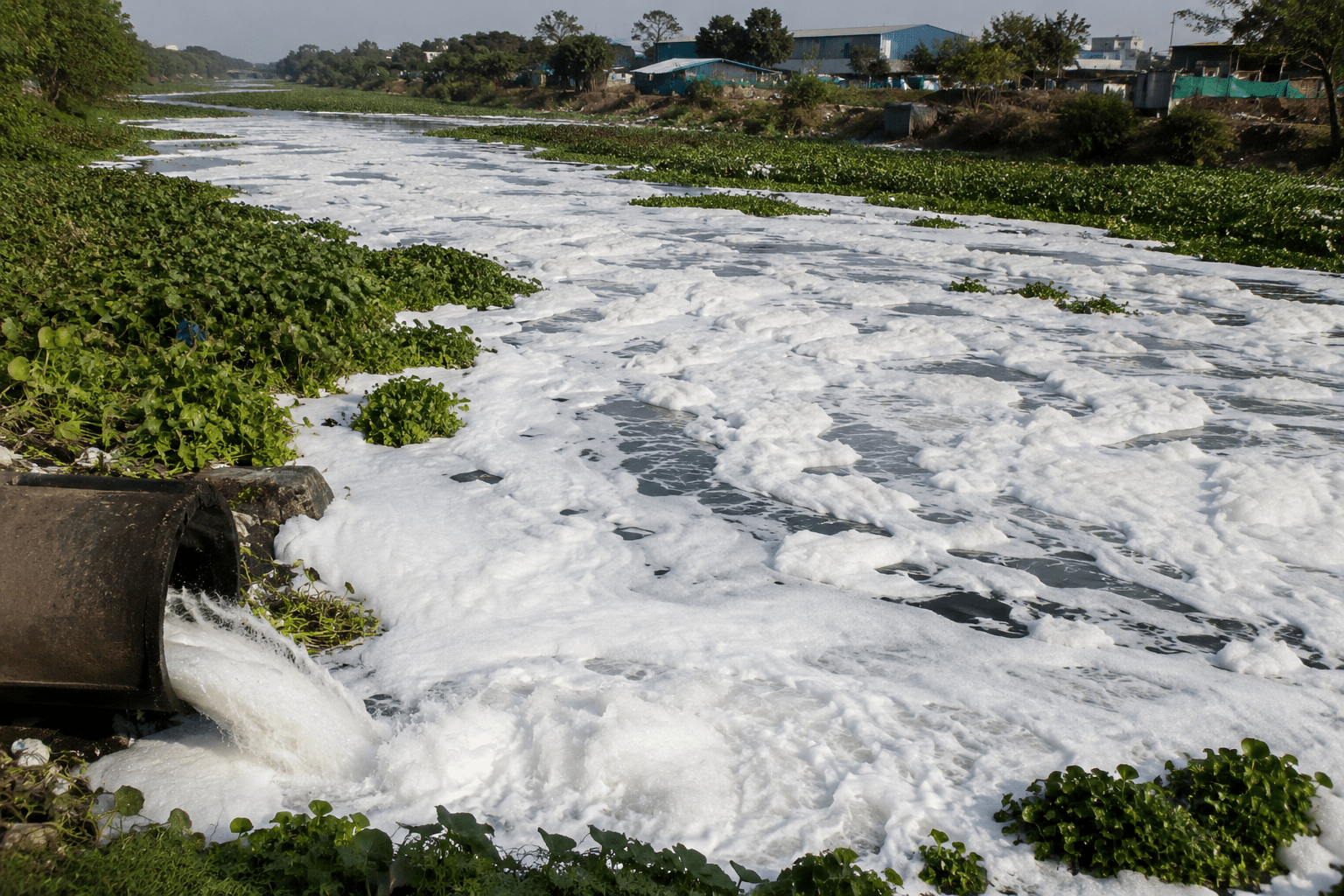 Toxic Foam Floats Again as River Turns Into a Drainage Stream.