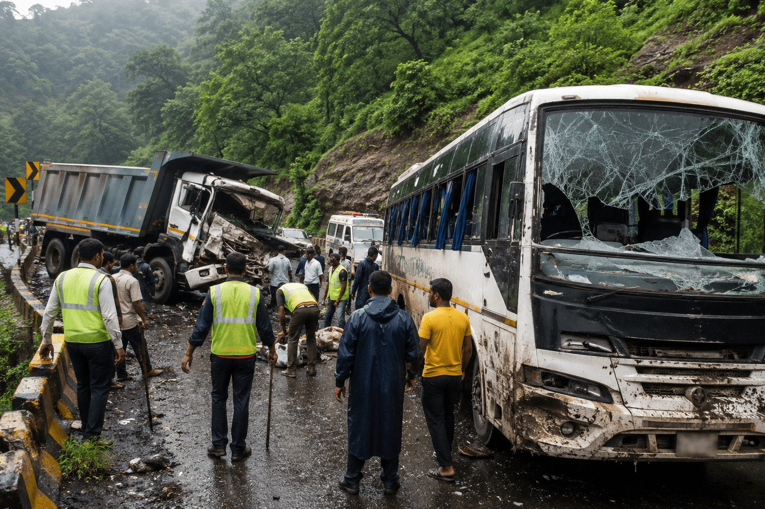 6 Killed, 26 Injured as Speeding Bus Rams into Rescue Team After Dumper-Truck Crash on Mumbai-Agra Highway!