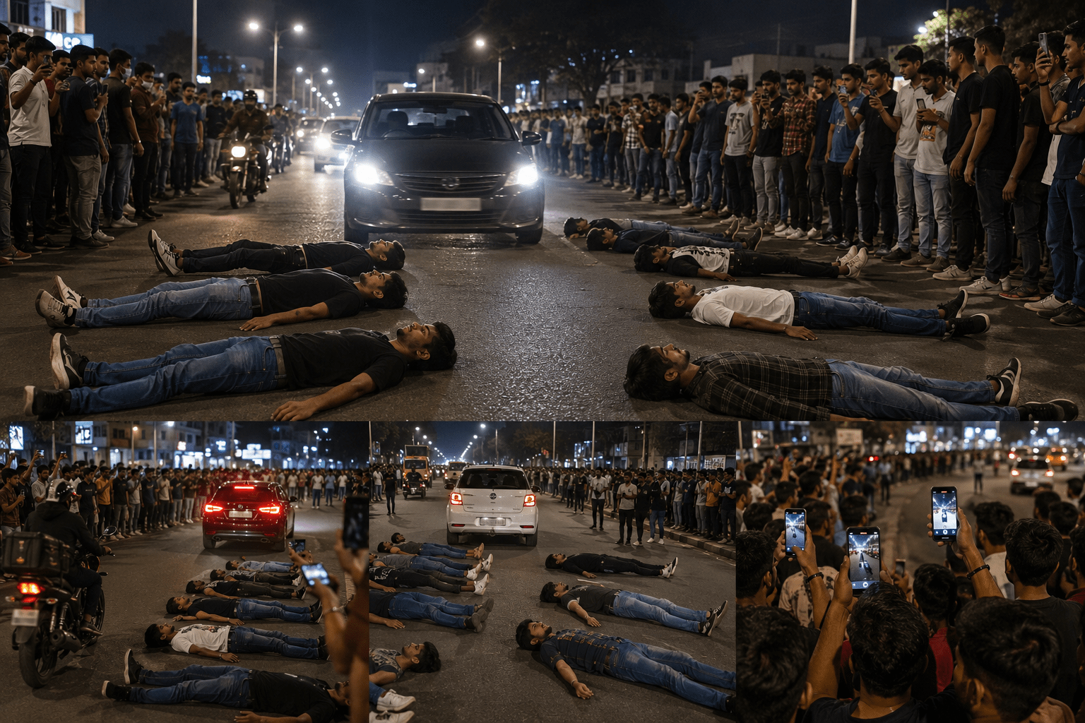 Youths Lie Down on Busy Road for Social Media Reels; Dangerous Stunt Sparks Outrage!
