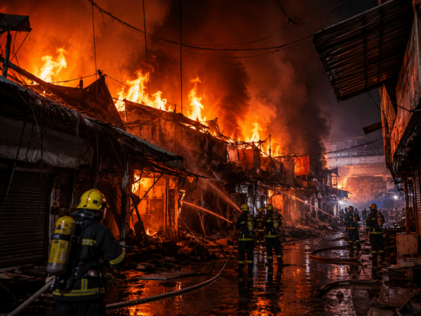 Fire Station Officer and Security Guard Lose Lives in Massive Gaondevi Market Fire!
