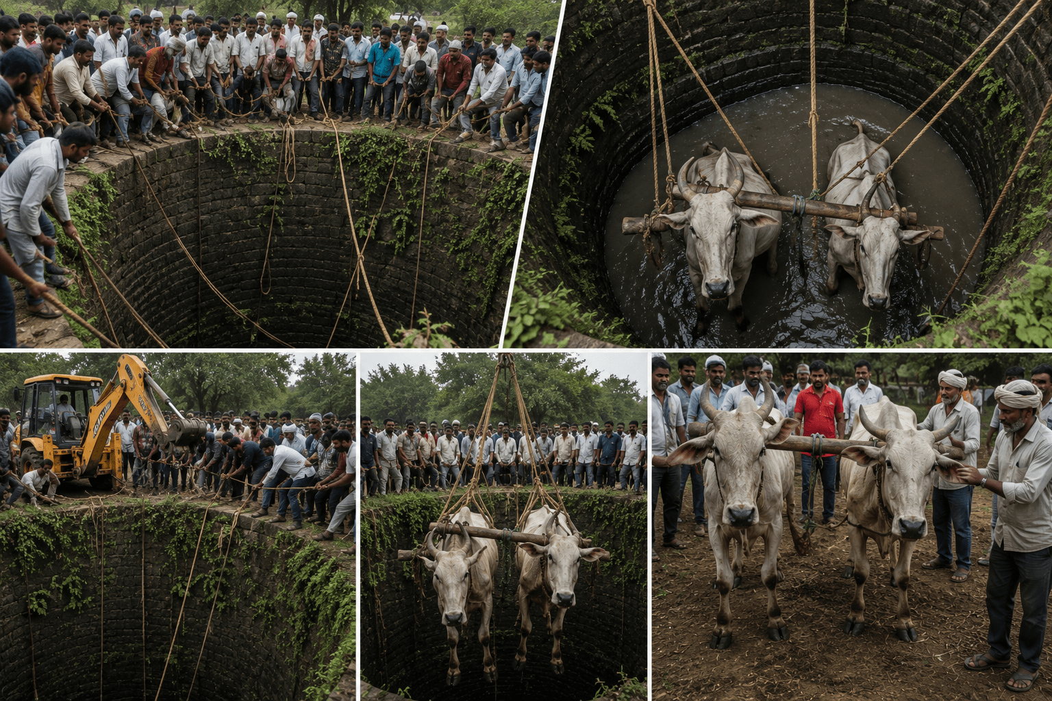 Entire Village Rallies to Save Bullock Pair That Fell Into a Well!