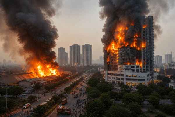 High-Rise Evacuated and Commercial Building Blaze Sparks Panic 