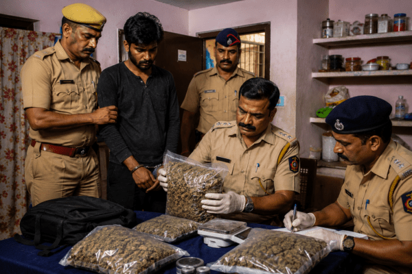 Drug Bust in Chandrapur: Police Raid House in Matang Mohalla, Seize 1 KG Ganja and Arrest Local Youth!
