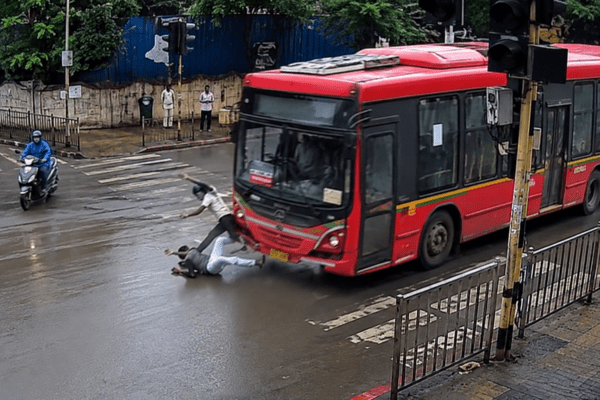 Mumbai Shocker: Electric BEST Bus Rams into Pedestrians in Kandivali, 2 Injured; Horrifying CCTV Footage Goes Viral!