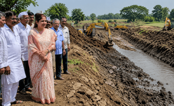 Water Conservation Boost in Baramati: Desilting & Widening Work Begins at Khandaj Bendchari, Supported by Sunetra Pawar!