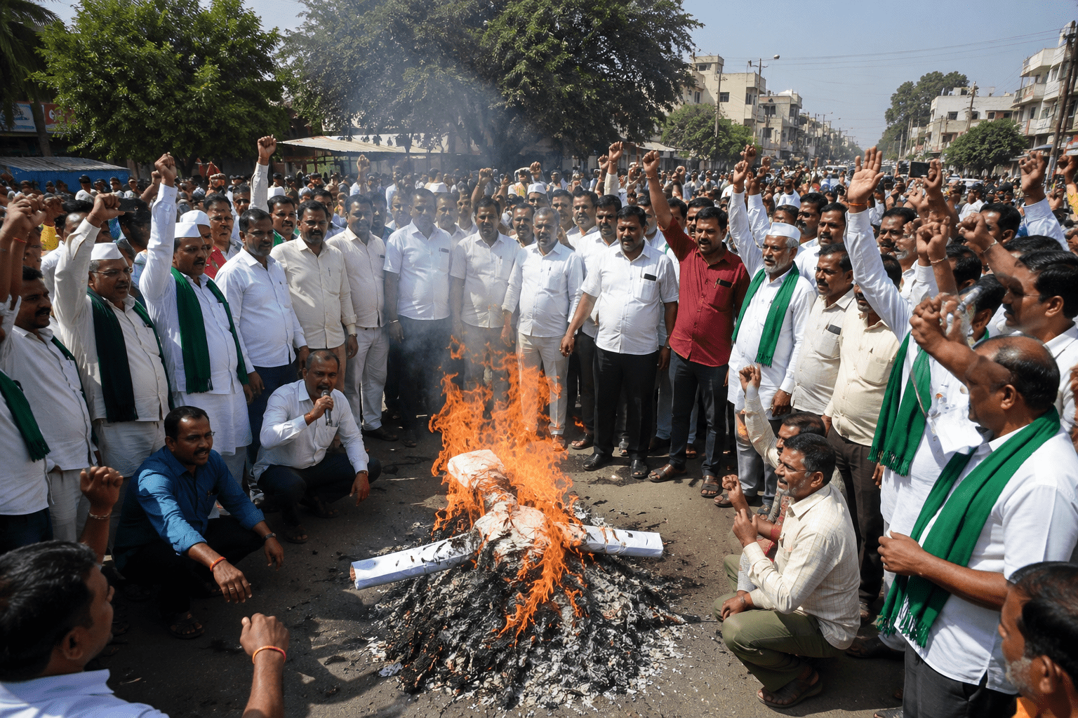 Swabhimani Shetkari Sanghatana Rallies at Manchar! Government's Loan Waiver GR Burned in Protest: "Why Blanket Write-Offs for Corporates But Strict Rules for Farmers?"