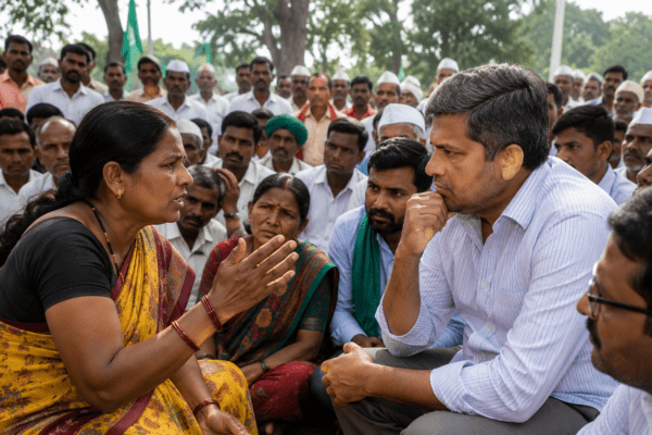 "Bring Your Government and Waive Off Farmers' Loans": An Ordinary Woman’s Bold Advice to MLA Rohit Pawar at Protest Site.  