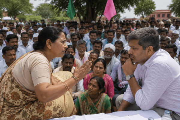 Bring Your Government and Waive Off Farmers' Loans": An Ordinary Woman’s Bold Advice to MLA Rohit Pawar at Protest Site.