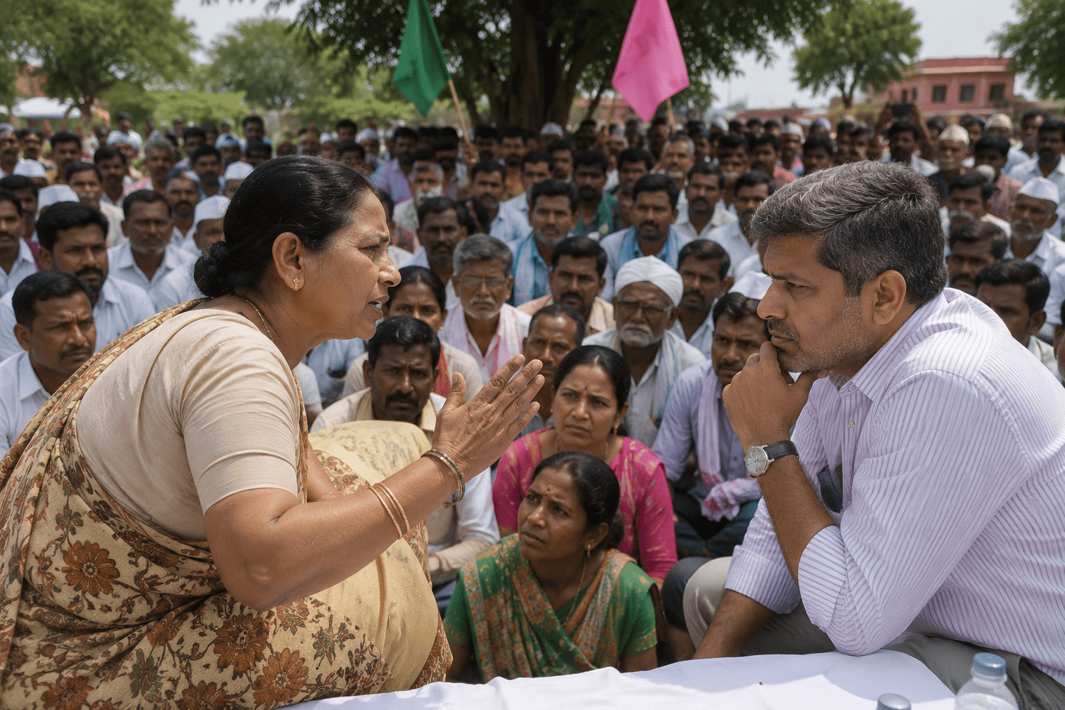 Bring Your Government and Waive Off Farmers' Loans": An Ordinary Woman’s Bold Advice to MLA Rohit Pawar at Protest Site.