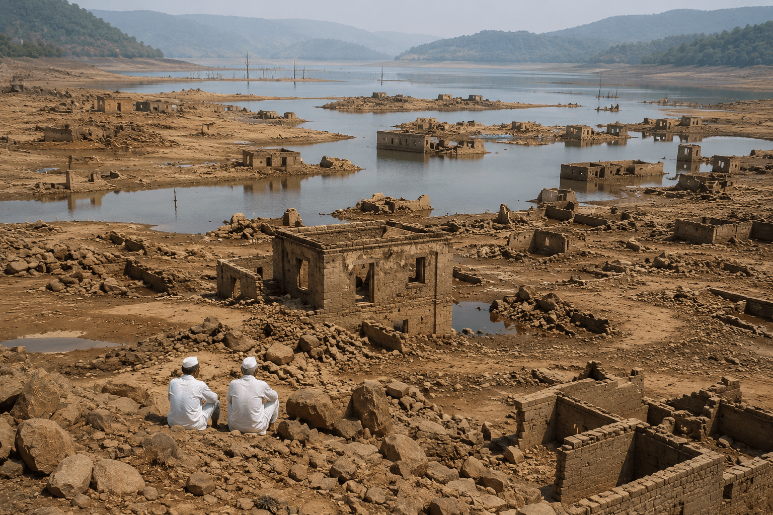 Heartbreaking Remnants of Displacement: Koyna Dam’s Receding Waters Expose Lost Homes and Forgotten Memories