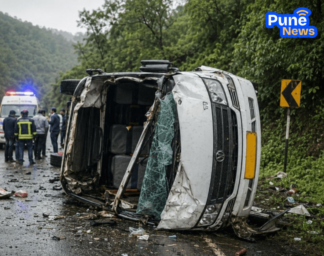 Horrific Accident on Shahapur-Murbad Road: Mini Bus Overturns Leaving One Dead and Many Injured.
