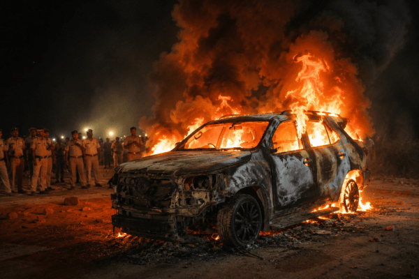 Sand Mining Horror: SUV Jammed and Set Ablaze, BJP Leader Among Three Burnt Alive in Chhattisgarh