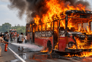 Miraculous Escape: Moving MSRTC Bus Gutted in Fire on Nira-Baramati Route, Alert Driver Saves All Passengers