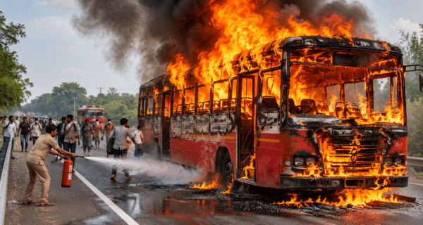 Miraculous Escape: Moving MSRTC Bus Gutted in Fire on Nira-Baramati Route, Alert Driver Saves All Passengers