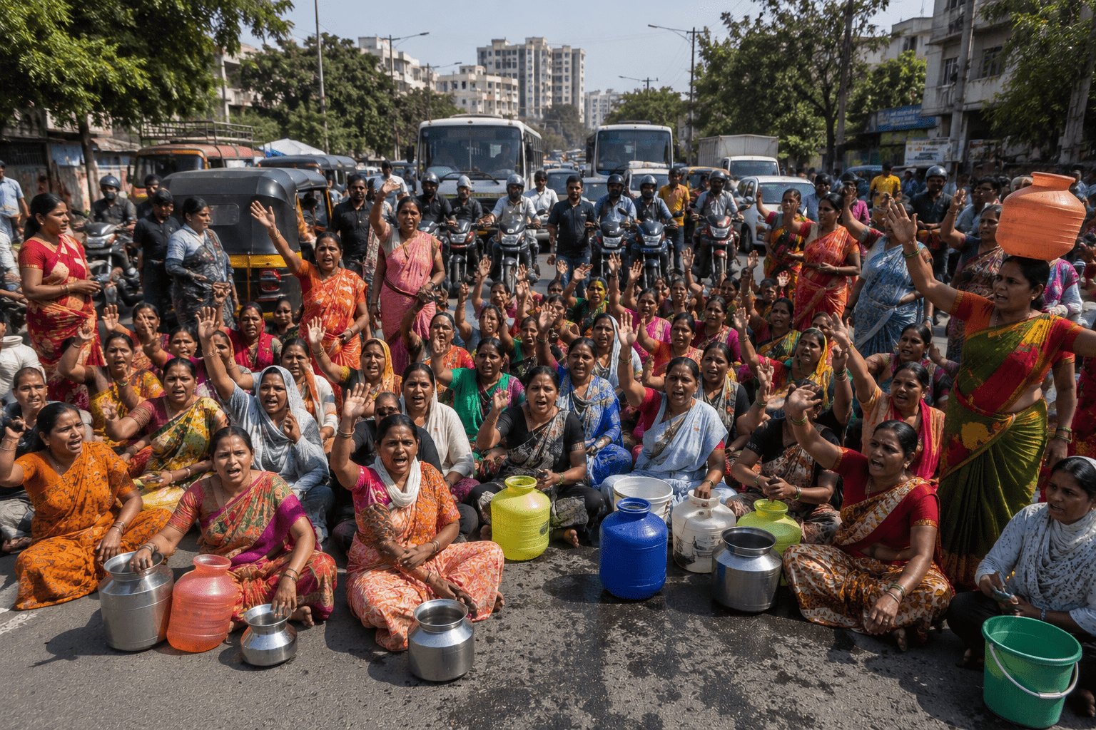 Pune Water Crisis: Furious Women Block Roads in Bhimnagar Demanding Immediate Water Supply